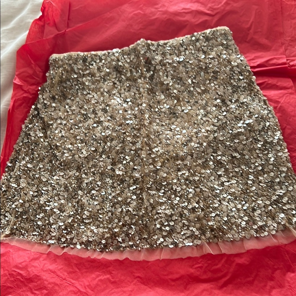Zara Red and Silver Sequin A-Line Mini Skirt
